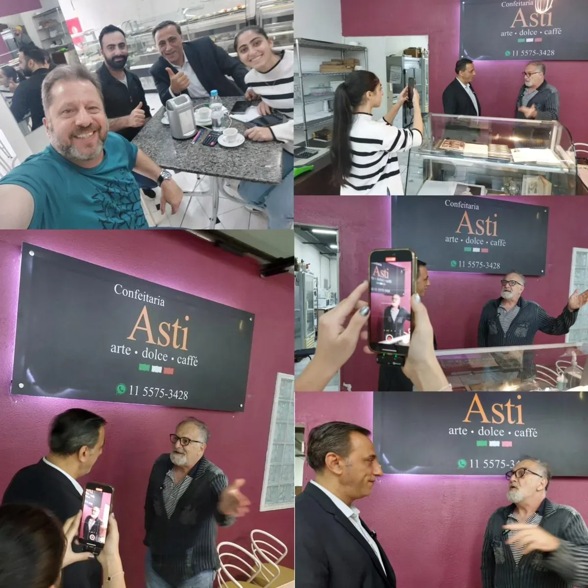 Chef Angelo Perrella e clientes na Confeitaria Asti