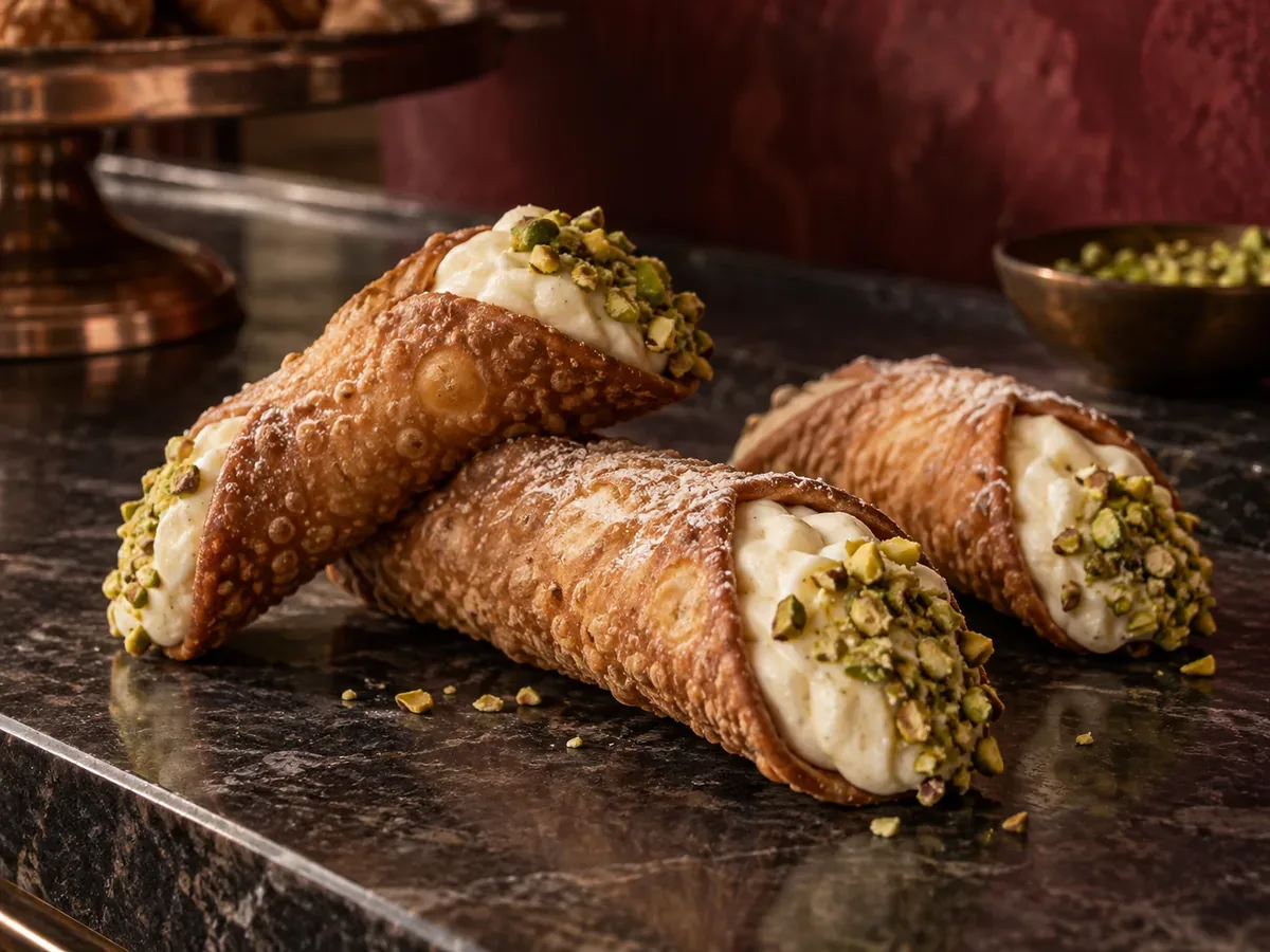 Cannoli siciliani com creme e pistache